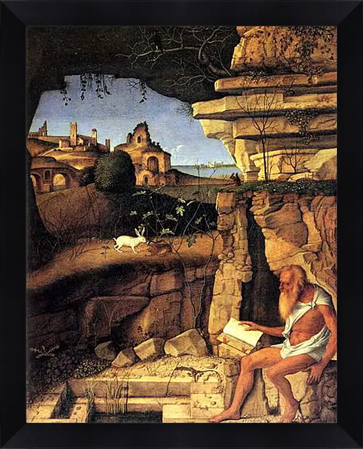 Картина в раме - Saint Jerome Reading. Джованни Беллини
