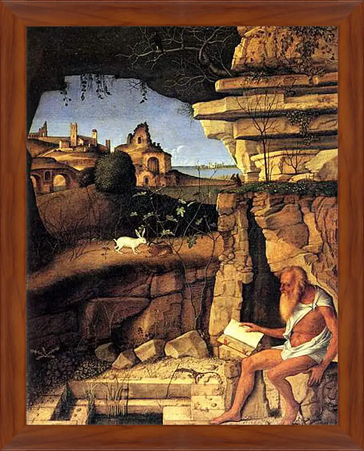 Картина в раме - Saint Jerome Reading. Джованни Беллини
