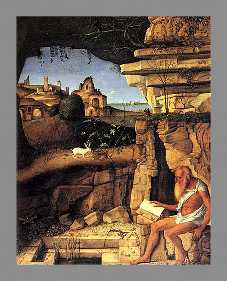 Картина в раме - Saint Jerome Reading. Джованни Беллини
