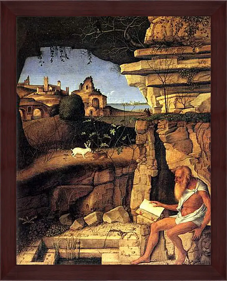Картина в раме - Saint Jerome Reading. Джованни Беллини