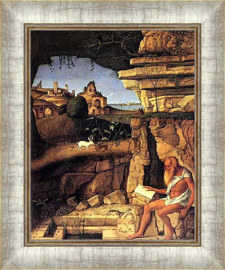 Картина в раме - Saint Jerome Reading. Джованни Беллини
