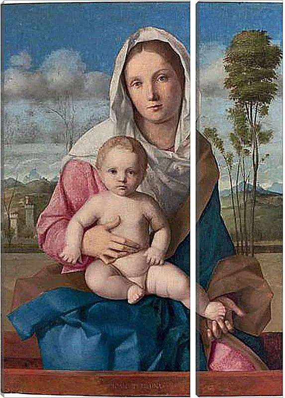 Модульная картина - The Madonna and Child in a landscape. Джованни Беллини
