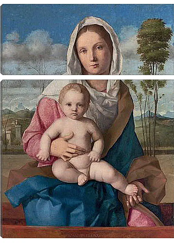 Модульная картина - The Madonna and Child in a landscape. Джованни Беллини
