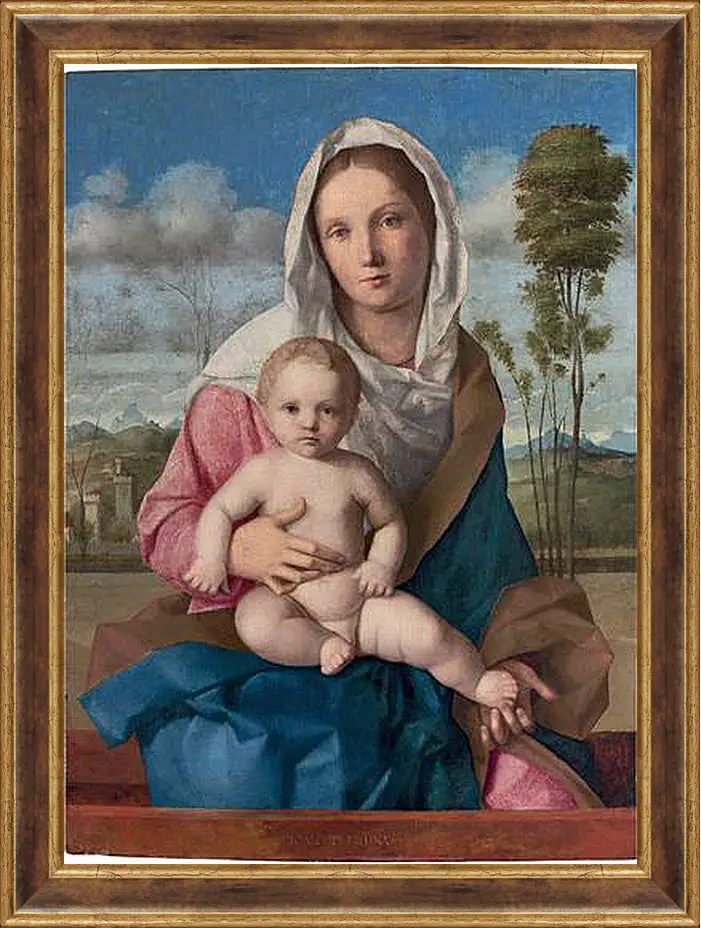 Картина в раме - The Madonna and Child in a landscape. Джованни Беллини