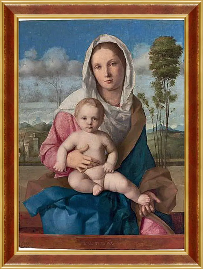 Картина в раме - The Madonna and Child in a landscape. Джованни Беллини
