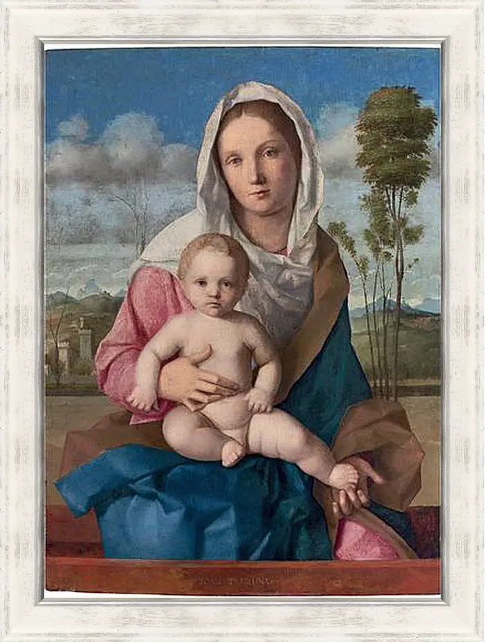 Картина в раме - The Madonna and Child in a landscape. Джованни Беллини
