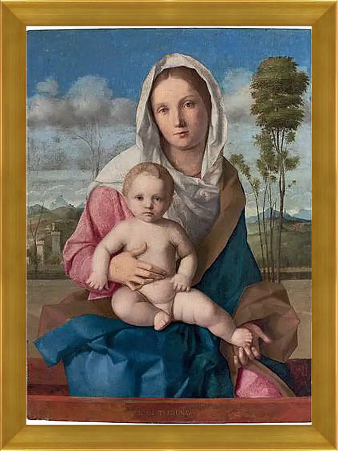 Картина в раме - The Madonna and Child in a landscape. Джованни Беллини
