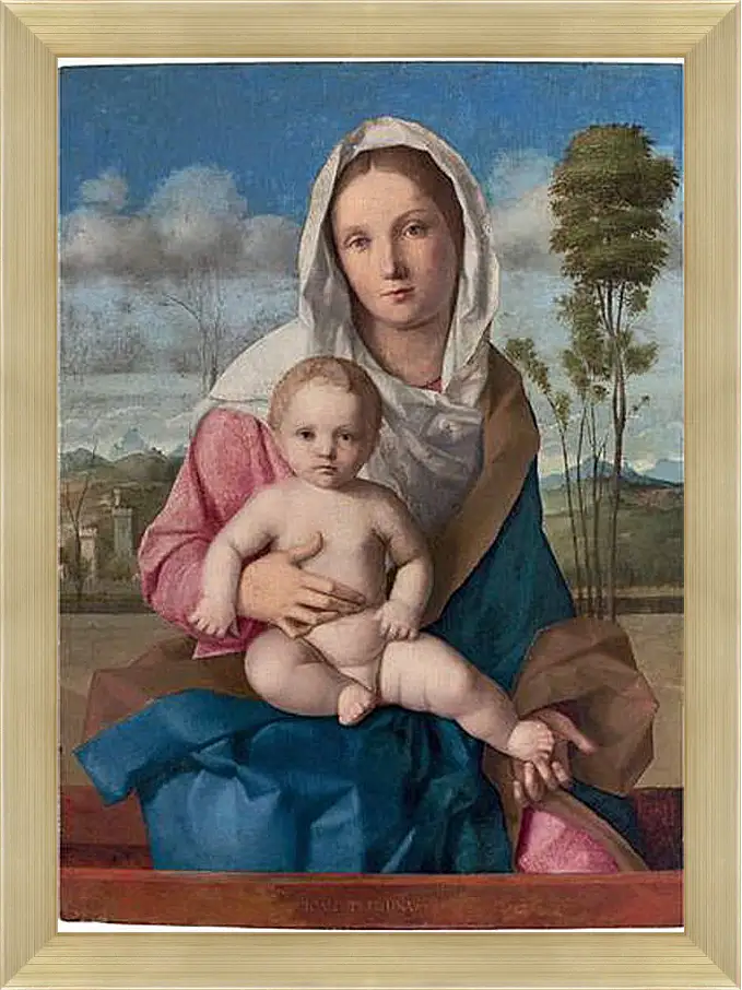 Картина в раме - The Madonna and Child in a landscape. Джованни Беллини
