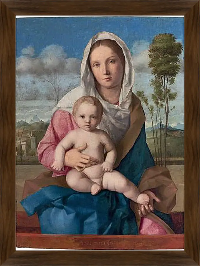 Картина в раме - The Madonna and Child in a landscape. Джованни Беллини