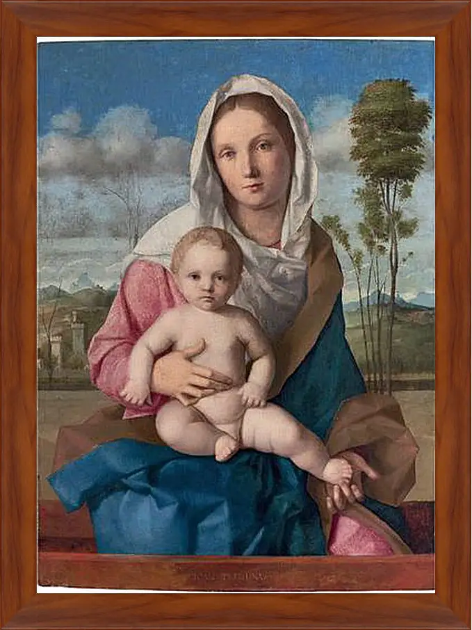 Картина в раме - The Madonna and Child in a landscape. Джованни Беллини