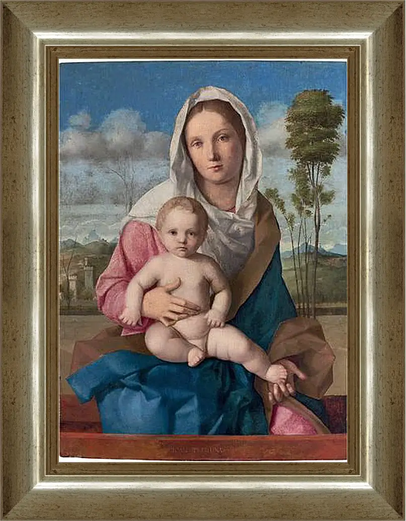 Картина в раме - The Madonna and Child in a landscape. Джованни Беллини