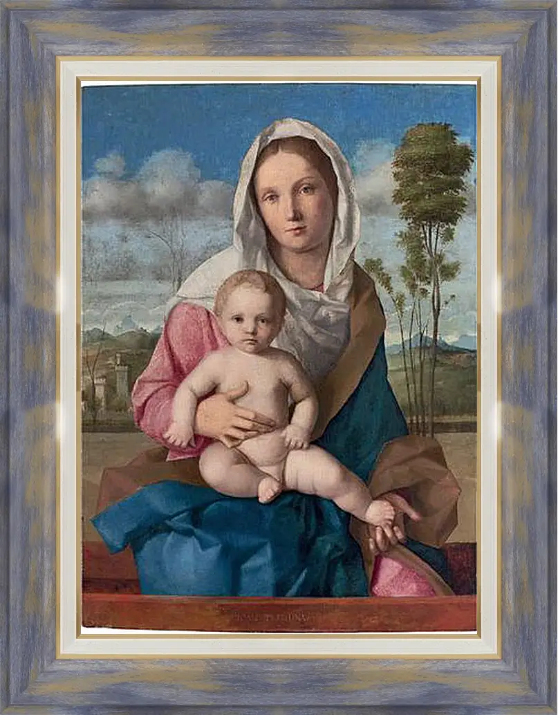 Картина в раме - The Madonna and Child in a landscape. Джованни Беллини