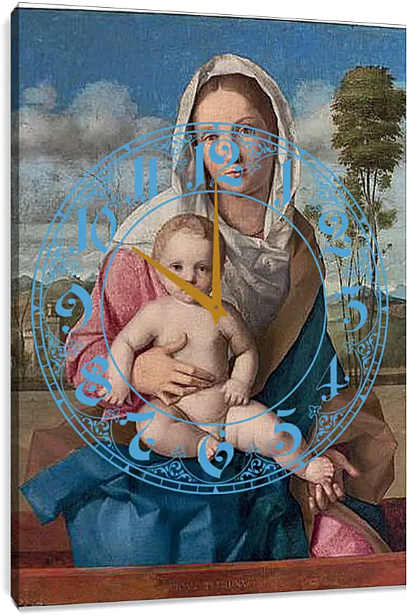 Часы картина - The Madonna and Child in a landscape. Джованни Беллини
