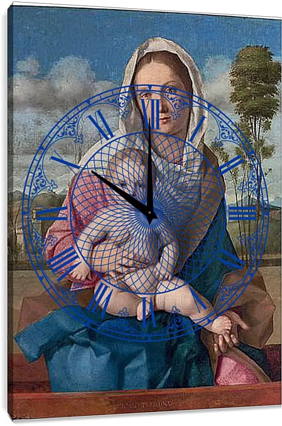 Часы картина - The Madonna and Child in a landscape. Джованни Беллини