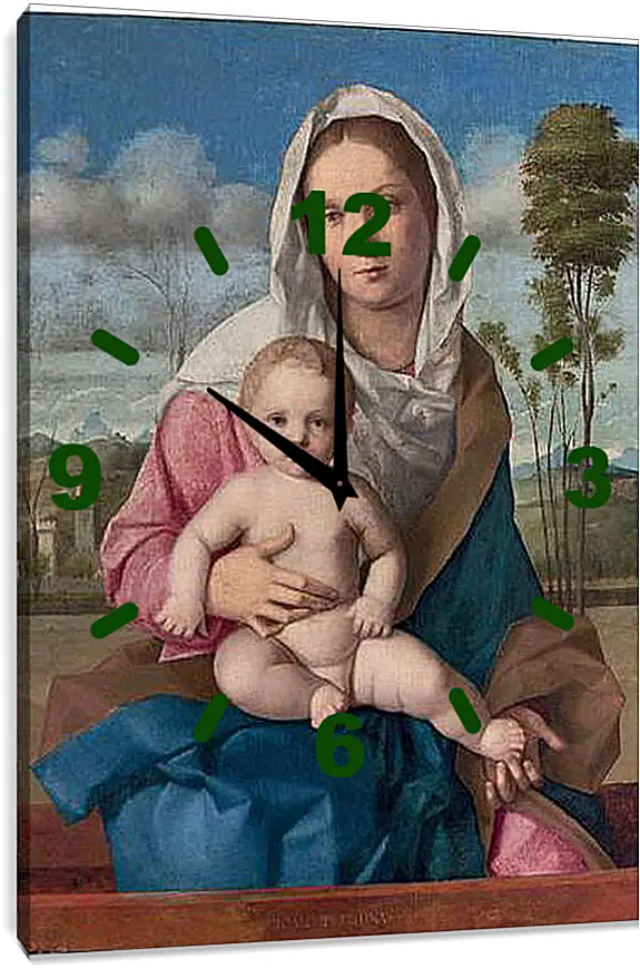 Часы картина - The Madonna and Child in a landscape. Джованни Беллини