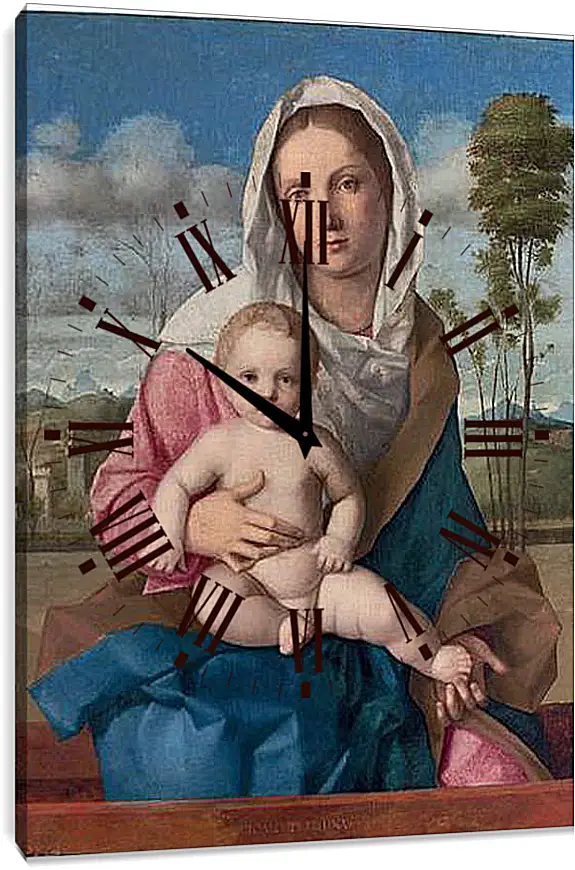 Часы картина - The Madonna and Child in a landscape. Джованни Беллини