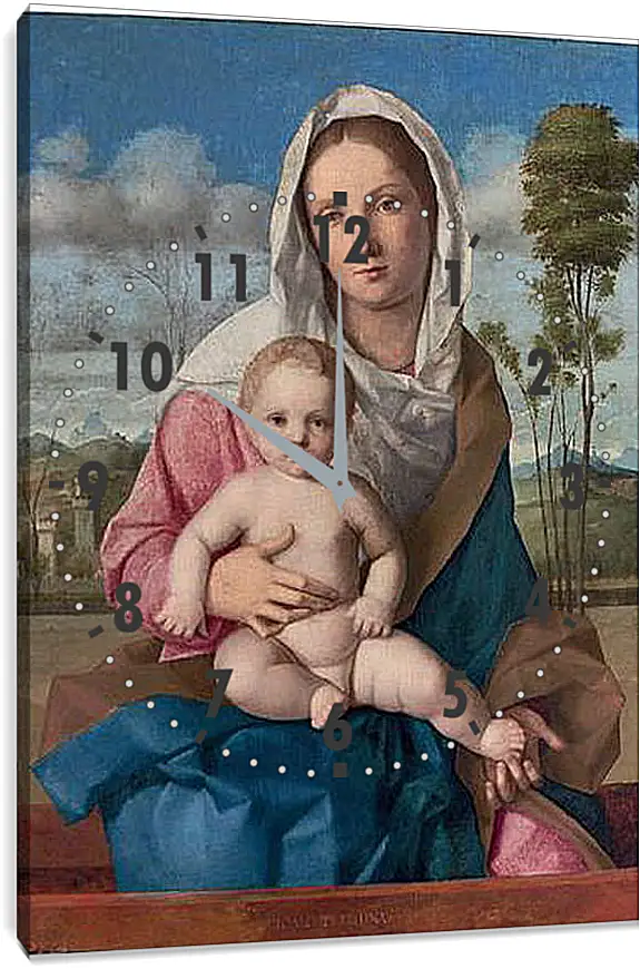 Часы картина - The Madonna and Child in a landscape. Джованни Беллини