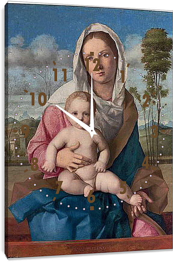 Часы картина - The Madonna and Child in a landscape. Джованни Беллини
