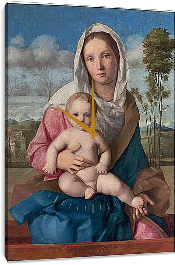 Часы картина - The Madonna and Child in a landscape. Джованни Беллини
