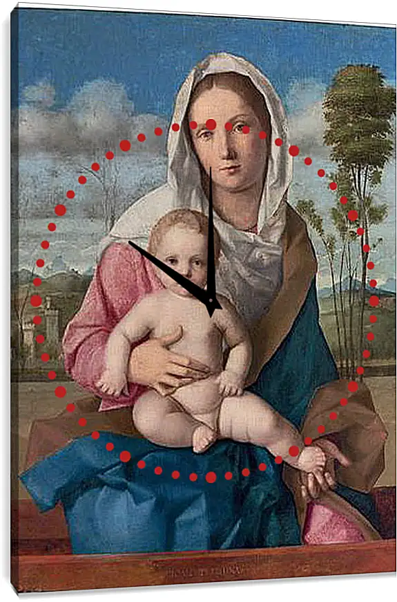 Часы картина - The Madonna and Child in a landscape. Джованни Беллини
