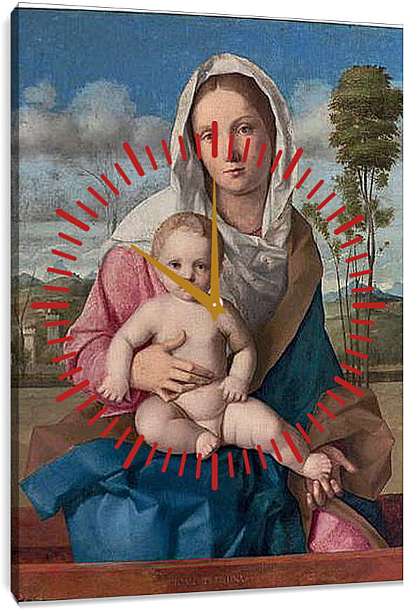 Часы картина - The Madonna and Child in a landscape. Джованни Беллини