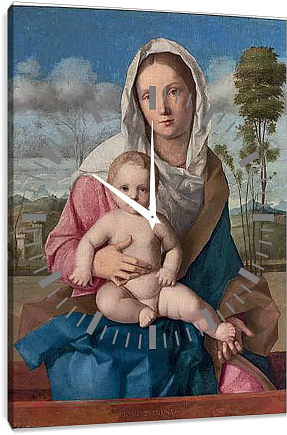 Часы картина - The Madonna and Child in a landscape. Джованни Беллини
