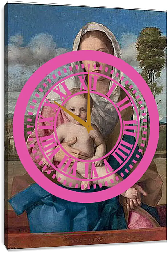 Часы картина - The Madonna and Child in a landscape. Джованни Беллини