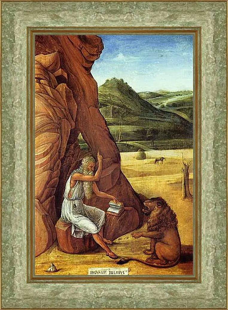 Картина в раме - Hieronymus in der Wuste. Джованни Беллини