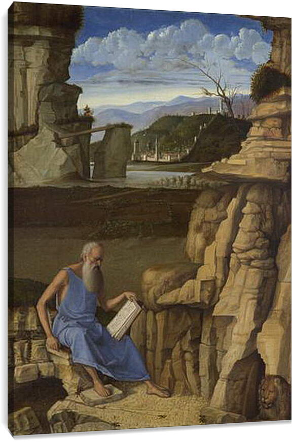 Постер и плакат - Saint Jerome reading in a Landscape. Джованни Беллини
