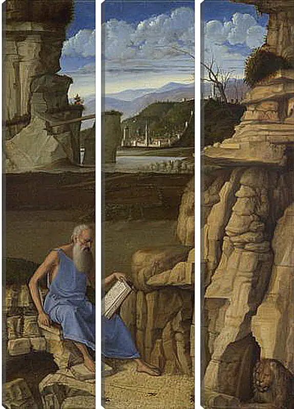 Модульная картина - Saint Jerome reading in a Landscape. Джованни Беллини