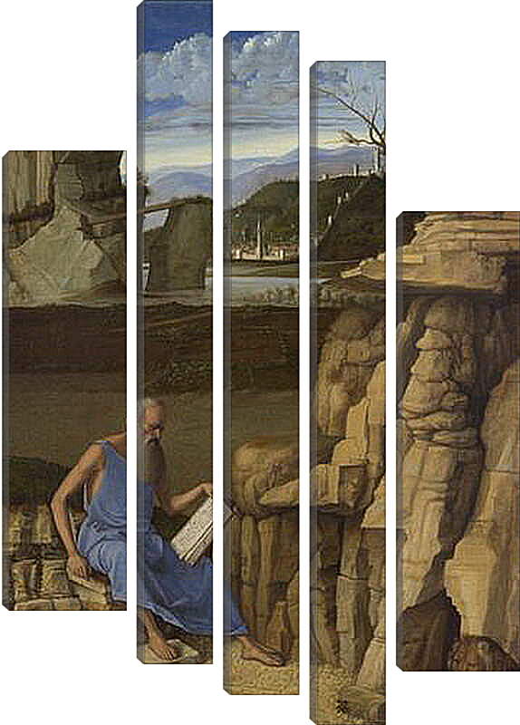 Модульная картина - Saint Jerome reading in a Landscape. Джованни Беллини