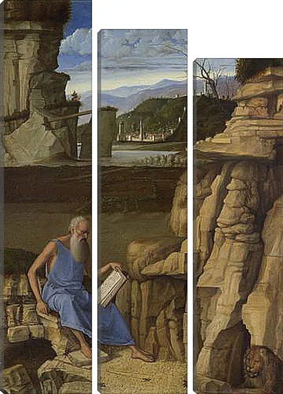 Модульная картина - Saint Jerome reading in a Landscape. Джованни Беллини
