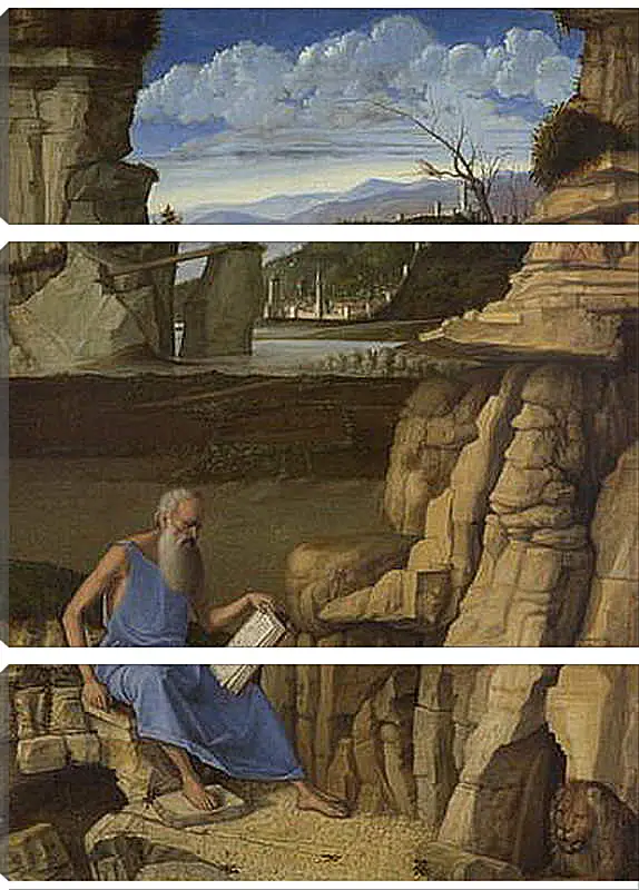 Модульная картина - Saint Jerome reading in a Landscape. Джованни Беллини
