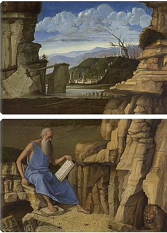 Модульная картина - Saint Jerome reading in a Landscape. Джованни Беллини