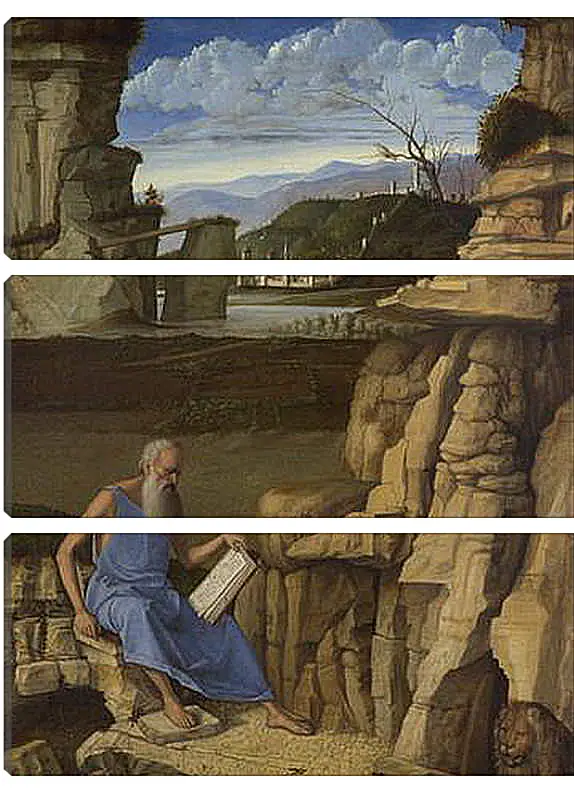 Модульная картина - Saint Jerome reading in a Landscape. Джованни Беллини
