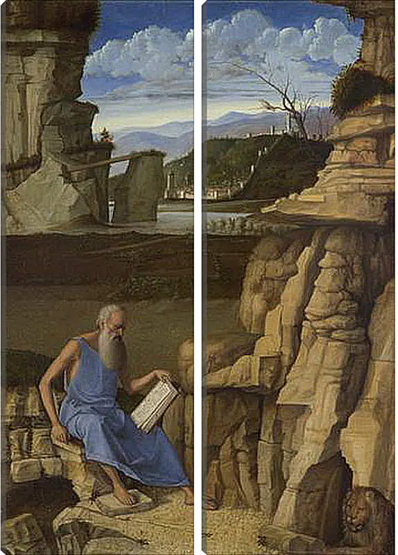 Модульная картина - Saint Jerome reading in a Landscape. Джованни Беллини