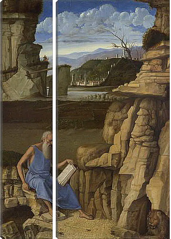 Модульная картина - Saint Jerome reading in a Landscape. Джованни Беллини
