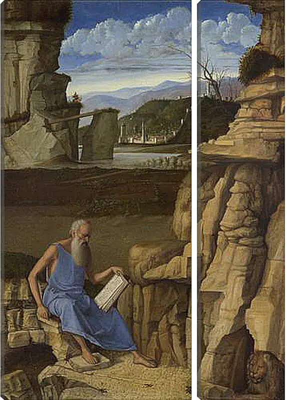 Модульная картина - Saint Jerome reading in a Landscape. Джованни Беллини
