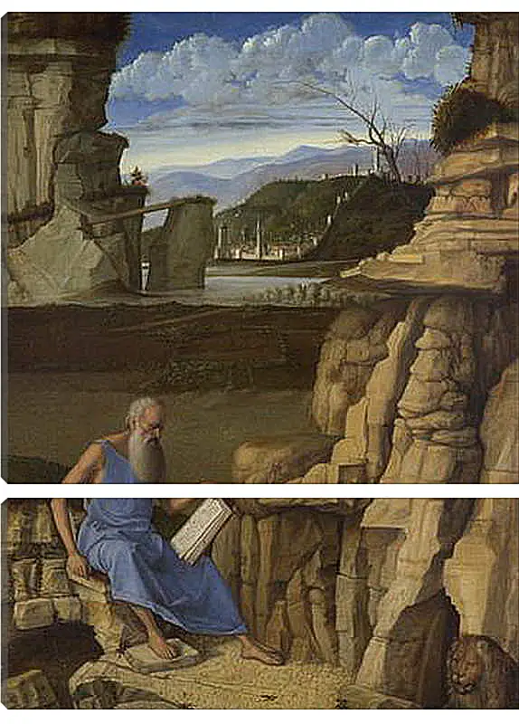Модульная картина - Saint Jerome reading in a Landscape. Джованни Беллини
