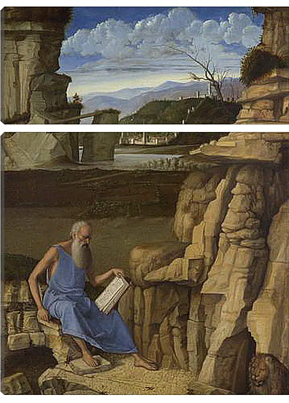 Модульная картина - Saint Jerome reading in a Landscape. Джованни Беллини
