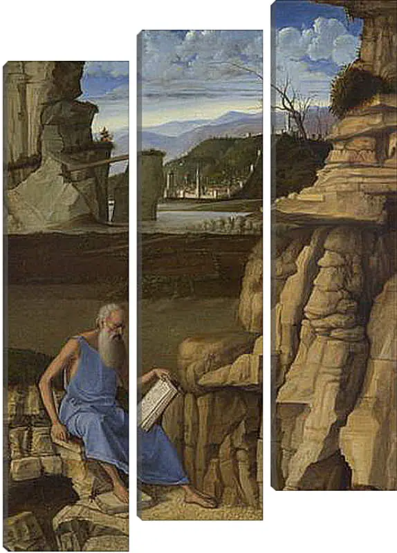 Модульная картина - Saint Jerome reading in a Landscape. Джованни Беллини