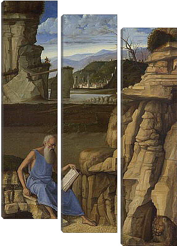 Модульная картина - Saint Jerome reading in a Landscape. Джованни Беллини
