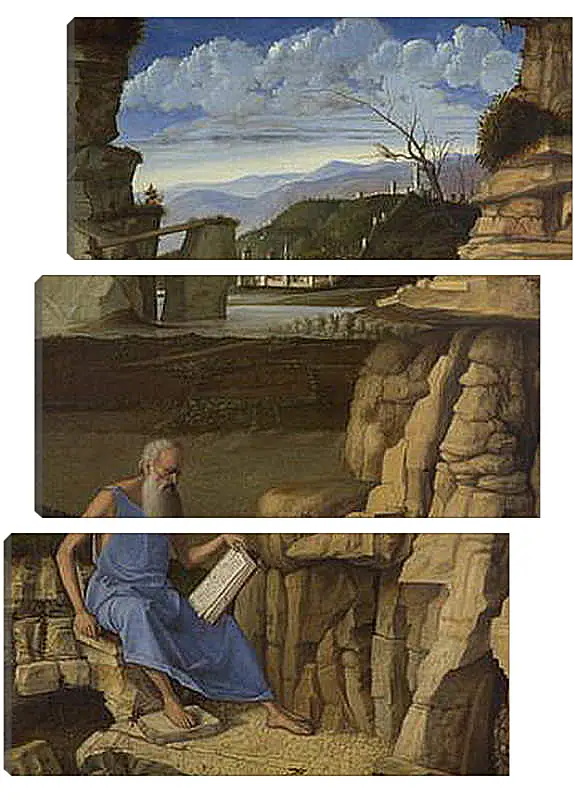 Модульная картина - Saint Jerome reading in a Landscape. Джованни Беллини