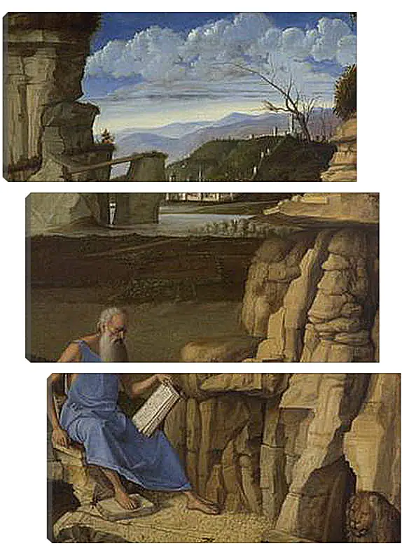 Модульная картина - Saint Jerome reading in a Landscape. Джованни Беллини
