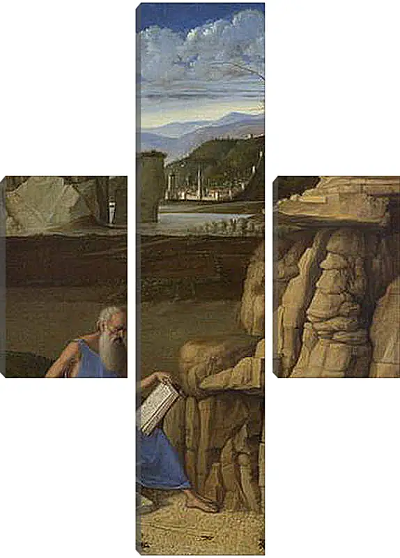 Модульная картина - Saint Jerome reading in a Landscape. Джованни Беллини