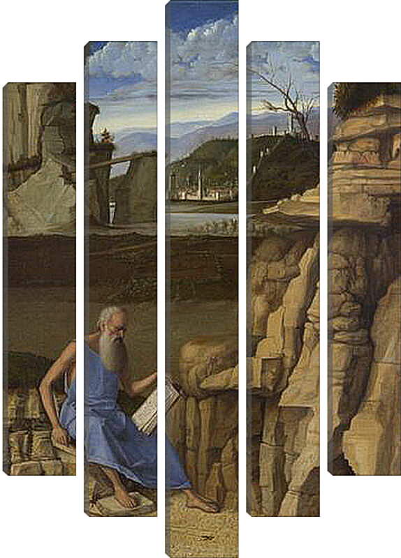 Модульная картина - Saint Jerome reading in a Landscape. Джованни Беллини