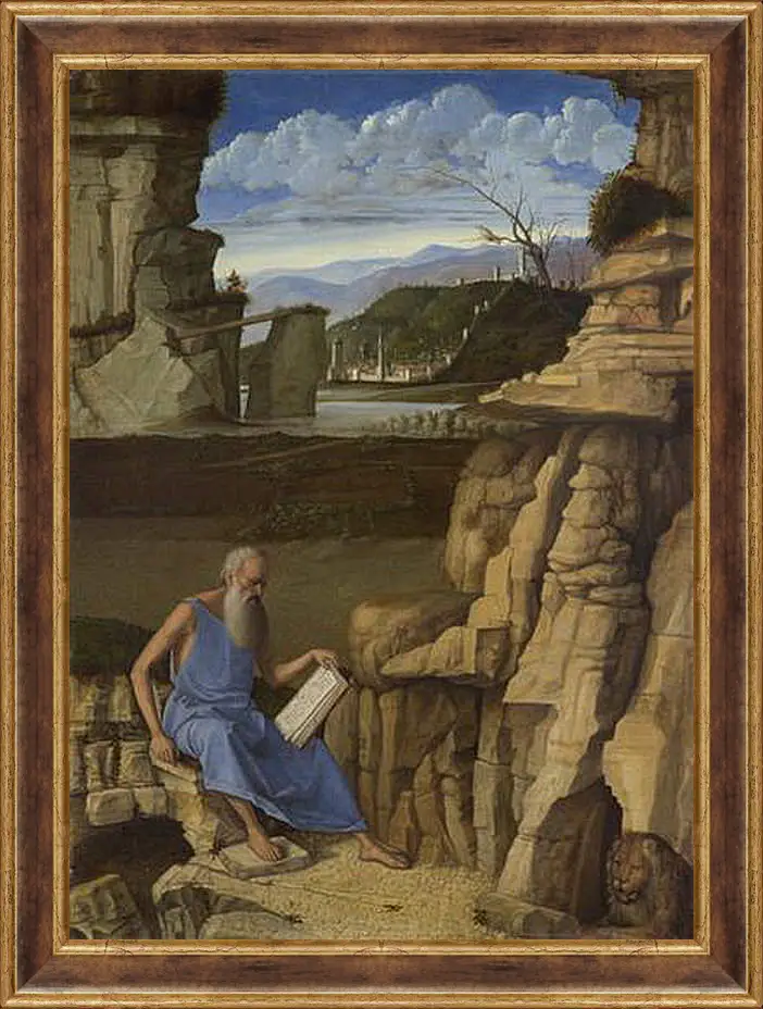 Картина в раме - Saint Jerome reading in a Landscape. Джованни Беллини
