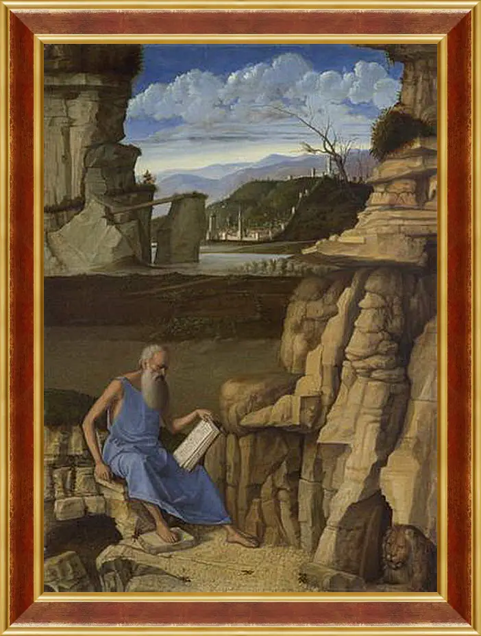 Картина в раме - Saint Jerome reading in a Landscape. Джованни Беллини