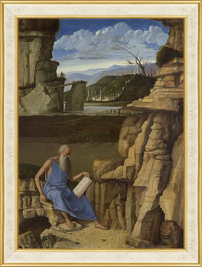 Картина в раме - Saint Jerome reading in a Landscape. Джованни Беллини
