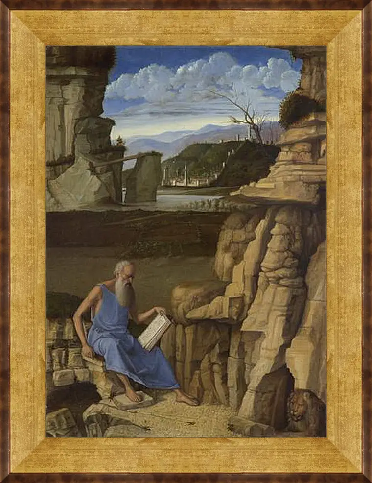 Картина в раме - Saint Jerome reading in a Landscape. Джованни Беллини
